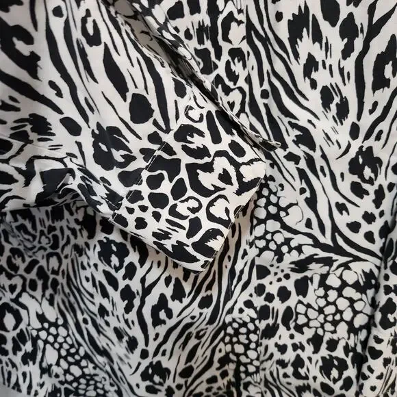 Chicos XL 3 black white leopard animal print cotton no iron blouse LS top blouse - Picture 3 of 6
